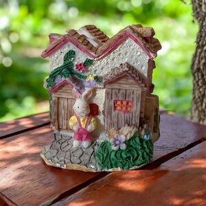 Easter Bunny Cottage Miniature Figurine Vintage